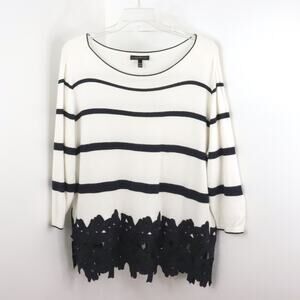 Lane Bryant Women’s 18/20 Navy White Striped Knit Lace Trim Long Sleeve Sweater